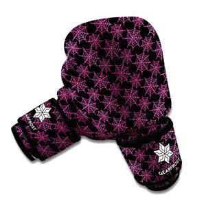 Black And Pink Spider Web Pattern Print Boxing Gloves