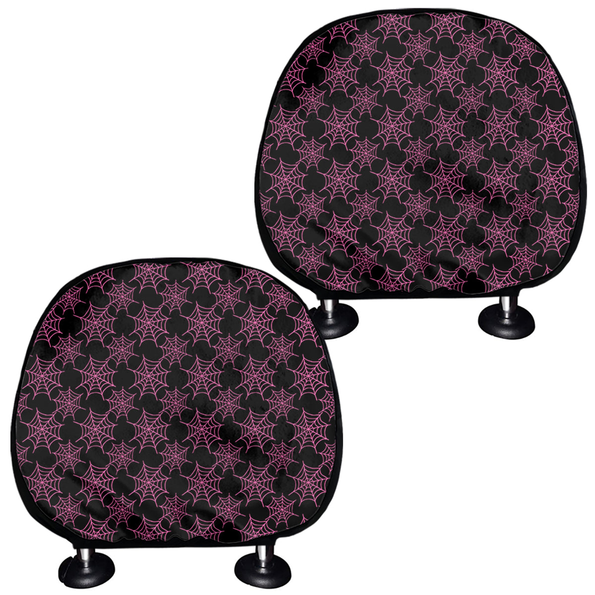 Black And Pink Spider Web Pattern Print Car Headrest Covers