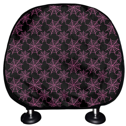 Black And Pink Spider Web Pattern Print Car Headrest Covers
