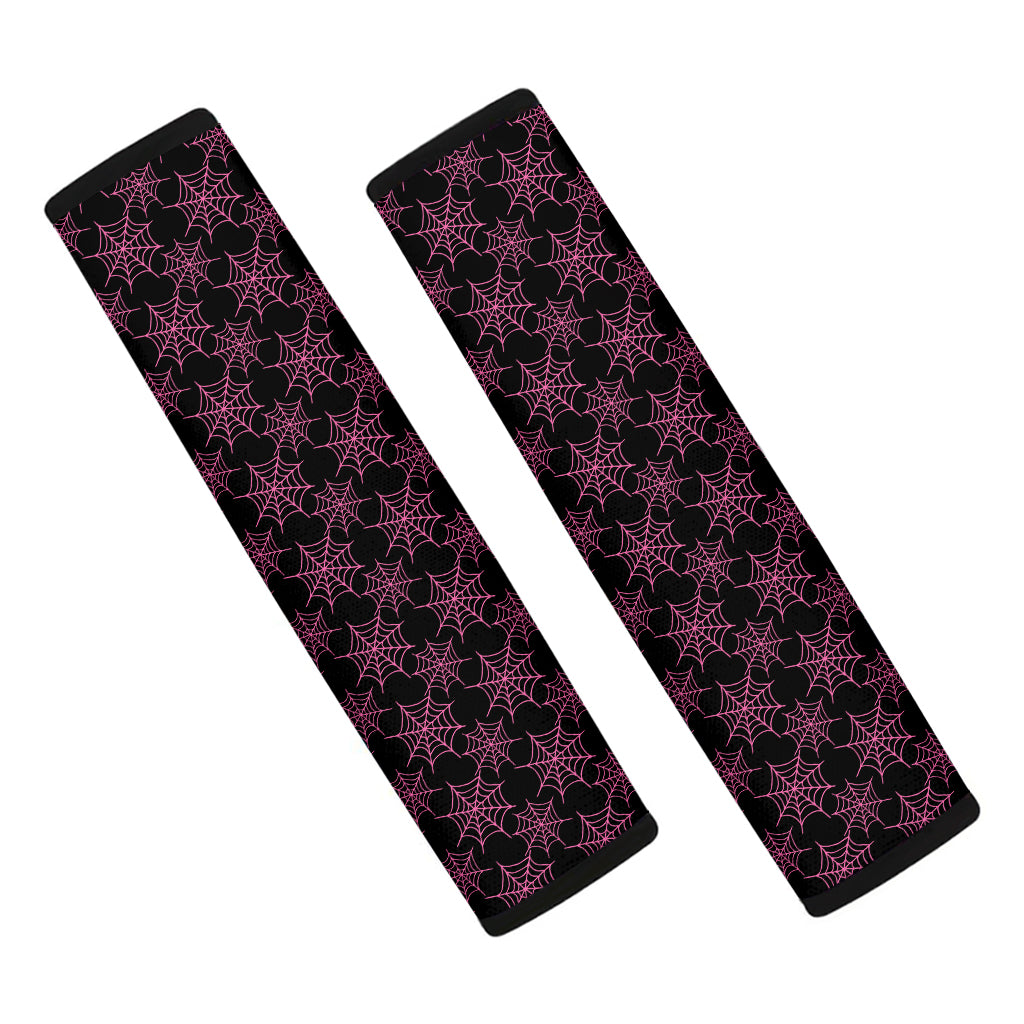 Black And Pink Spider Web Pattern Print Car Seat Belt Covers
