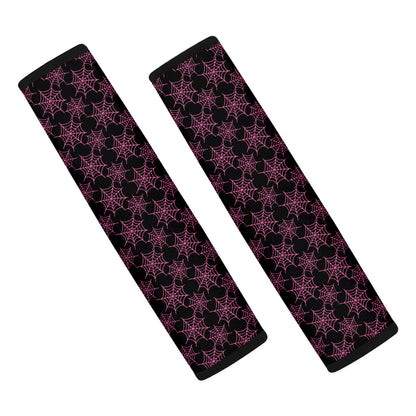 Black And Pink Spider Web Pattern Print Car Seat Belt Covers