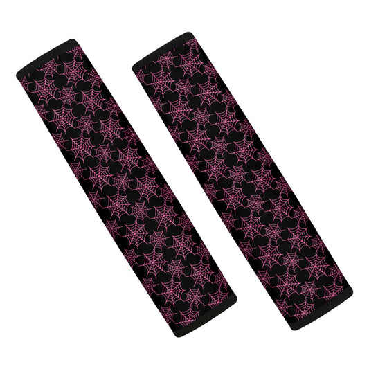 Black And Pink Spider Web Pattern Print Car Seat Belt Covers