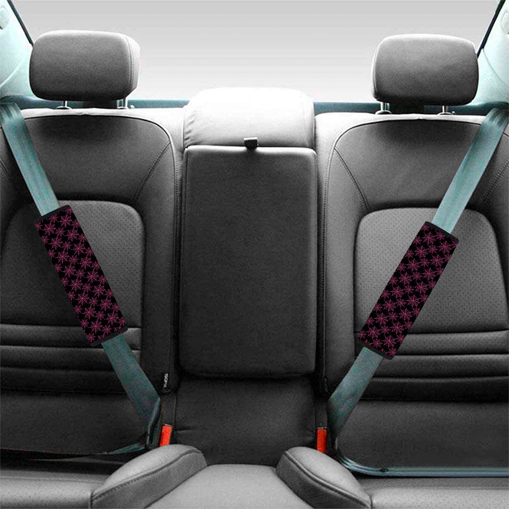 Black And Pink Spider Web Pattern Print Car Seat Belt Covers