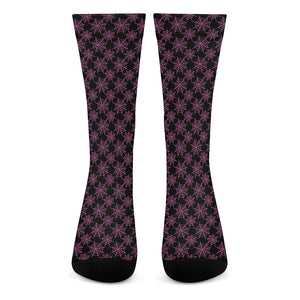 Black And Pink Spider Web Pattern Print Crew Socks