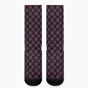 Black And Pink Spider Web Pattern Print Crew Socks