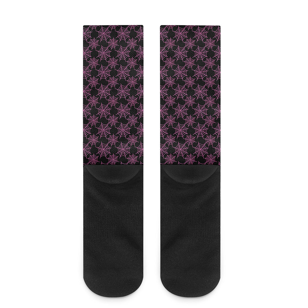 Black And Pink Spider Web Pattern Print Crew Socks