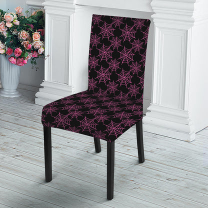 Black And Pink Spider Web Pattern Print Dining Chair Slipcover