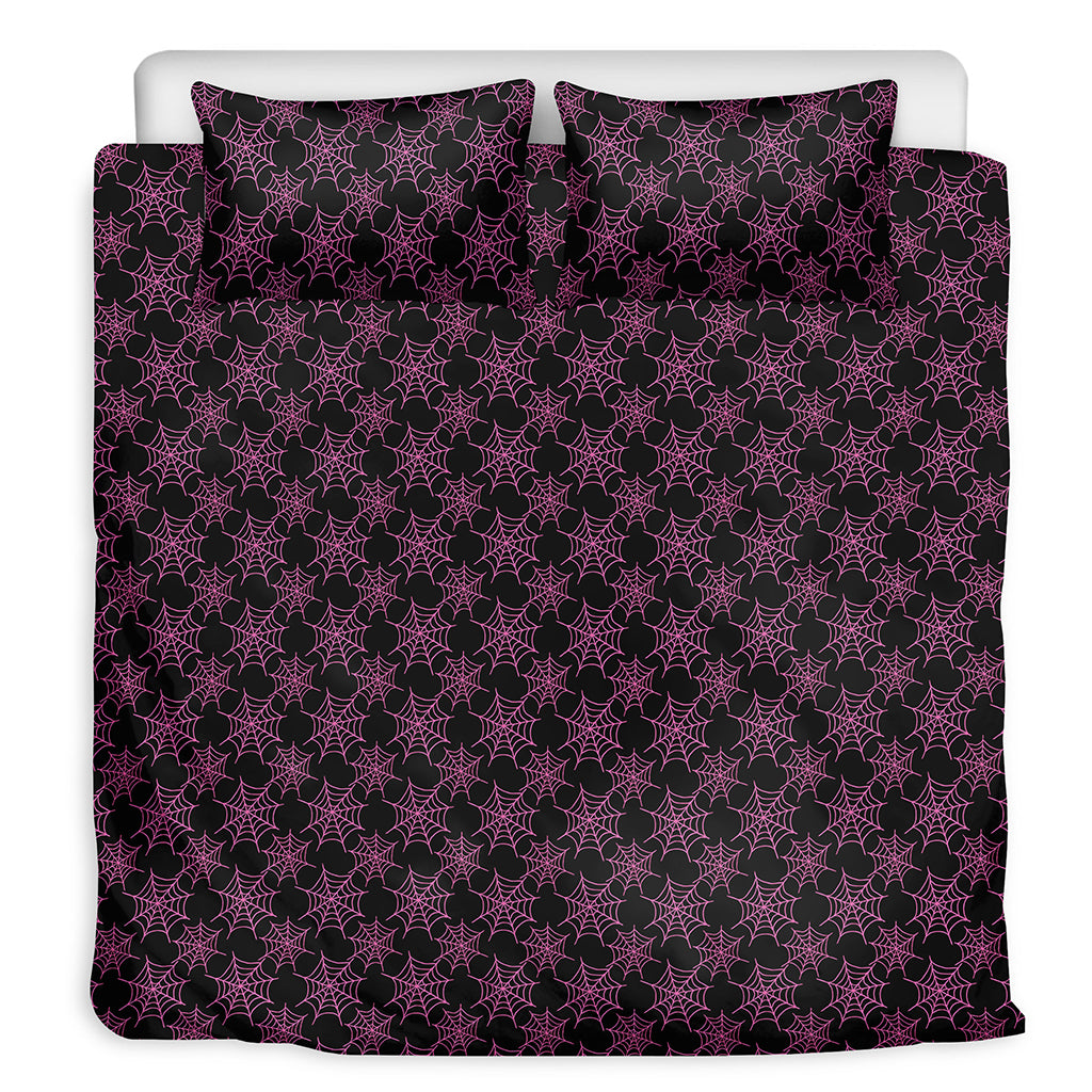 Black And Pink Spider Web Pattern Print Duvet Cover Bedding Set
