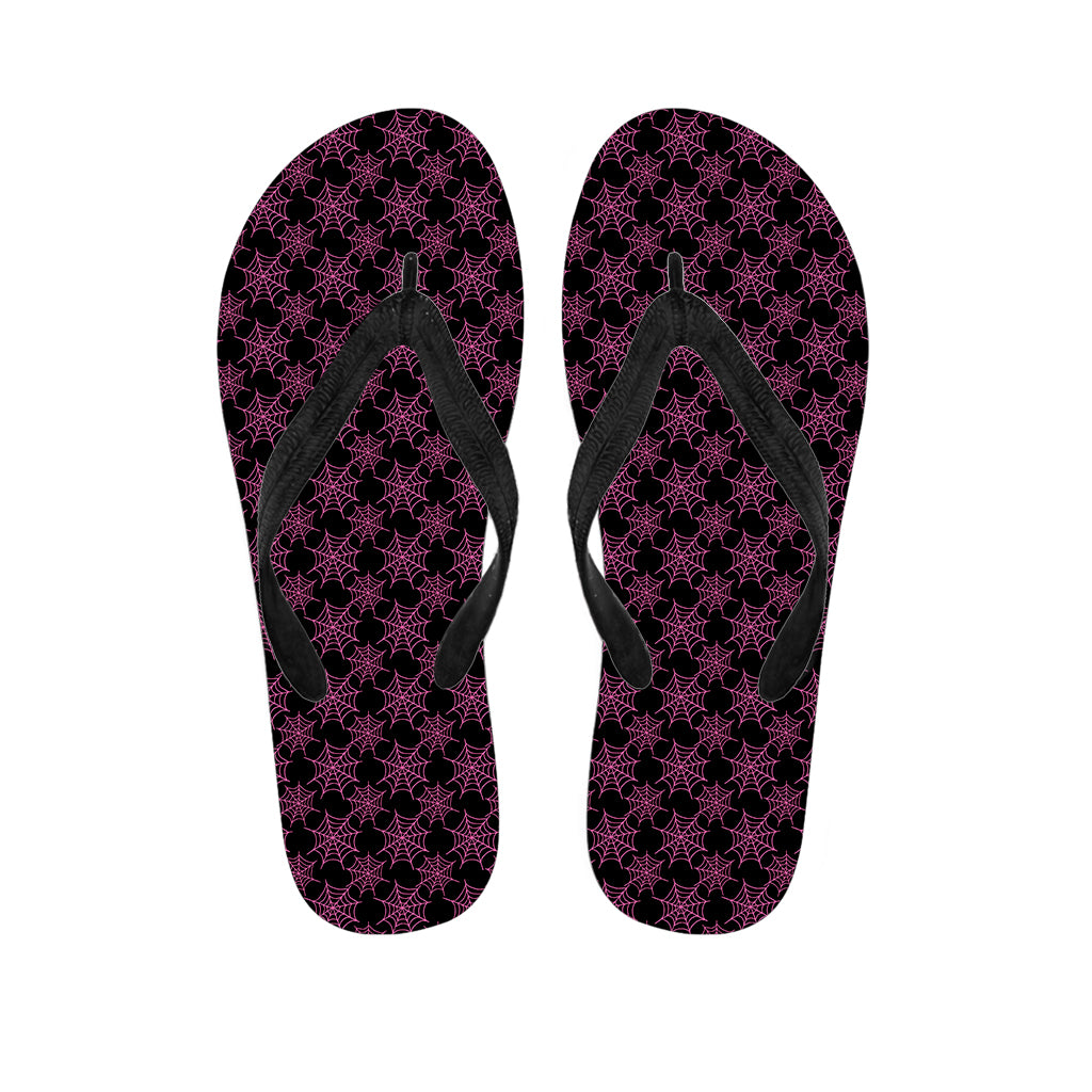 Black And Pink Spider Web Pattern Print Flip Flops