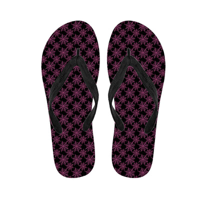 Black And Pink Spider Web Pattern Print Flip Flops