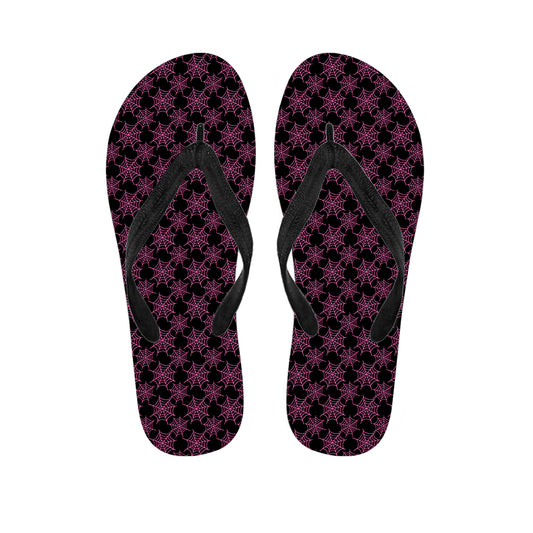 Black And Pink Spider Web Pattern Print Flip Flops