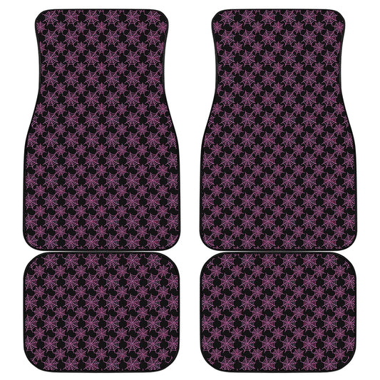 Black And Pink Spider Web Pattern Print Front and Back Car Floor Mats