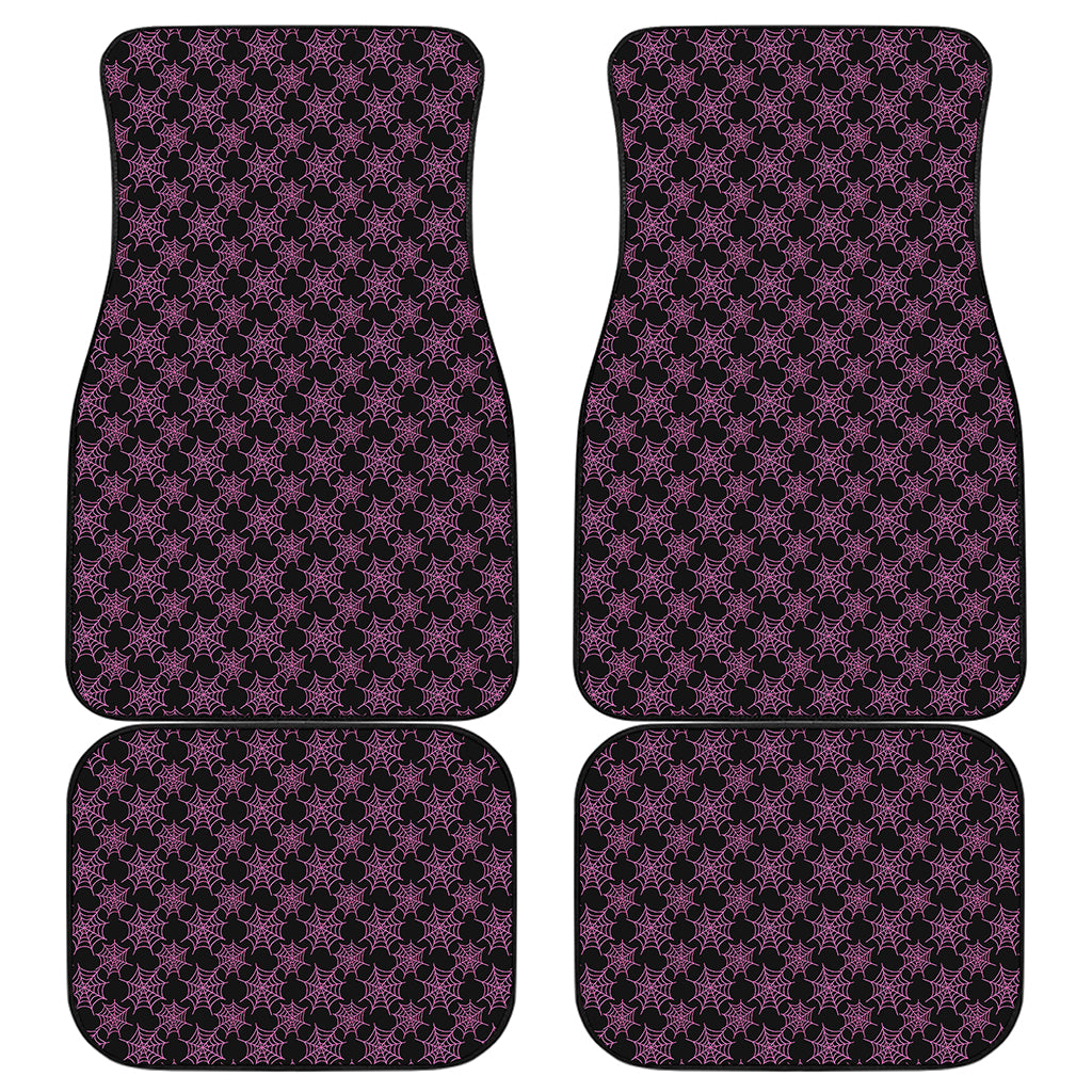 Black And Pink Spider Web Pattern Print Front and Back Car Floor Mats