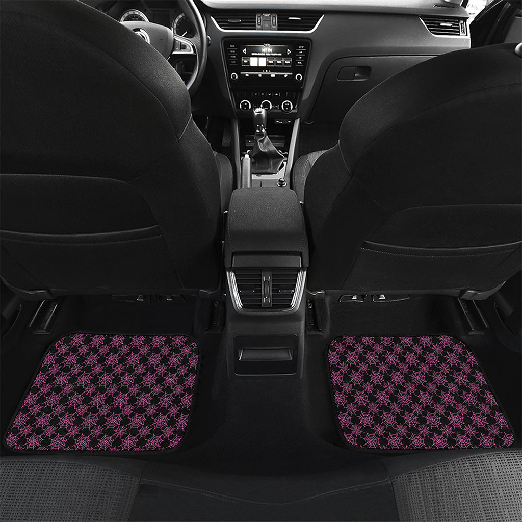 Black And Pink Spider Web Pattern Print Front and Back Car Floor Mats