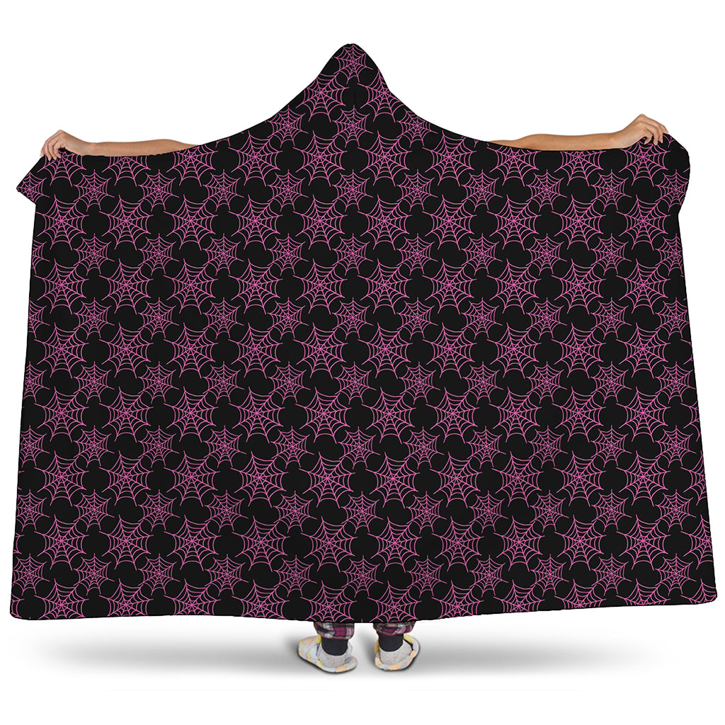 Black And Pink Spider Web Pattern Print Hooded Blanket