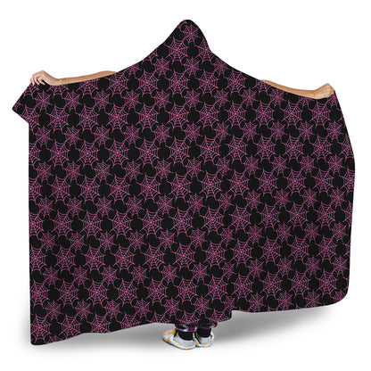 Black And Pink Spider Web Pattern Print Hooded Blanket