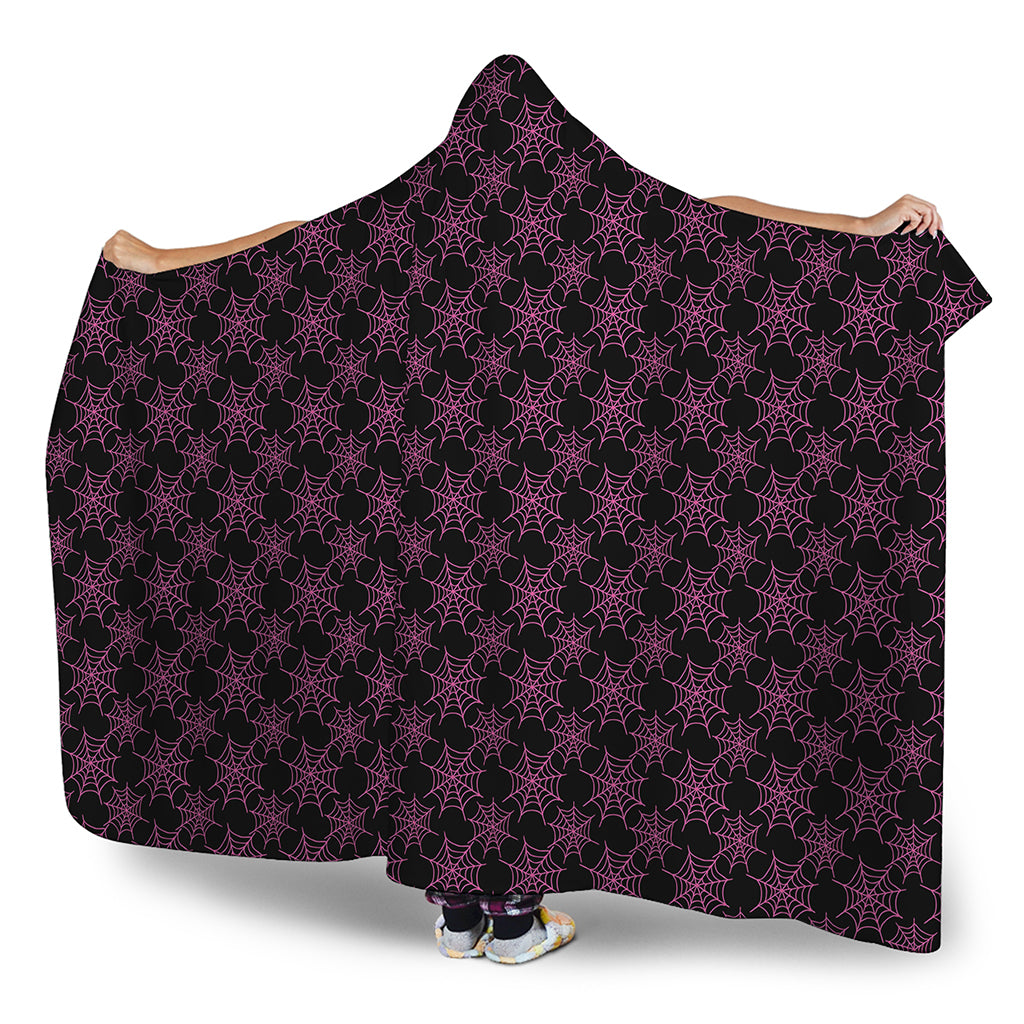Black And Pink Spider Web Pattern Print Hooded Blanket
