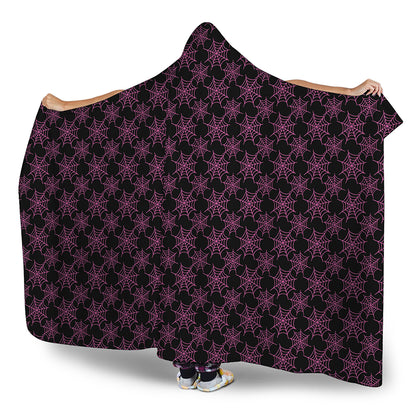 Black And Pink Spider Web Pattern Print Hooded Blanket