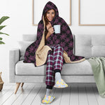 Black And Pink Spider Web Pattern Print Hooded Blanket