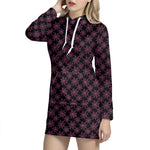 Black And Pink Spider Web Pattern Print Hoodie Dress