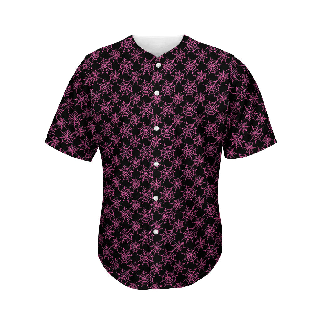 Black And Pink Spider Web Pattern Print Men's Baseball Jersey