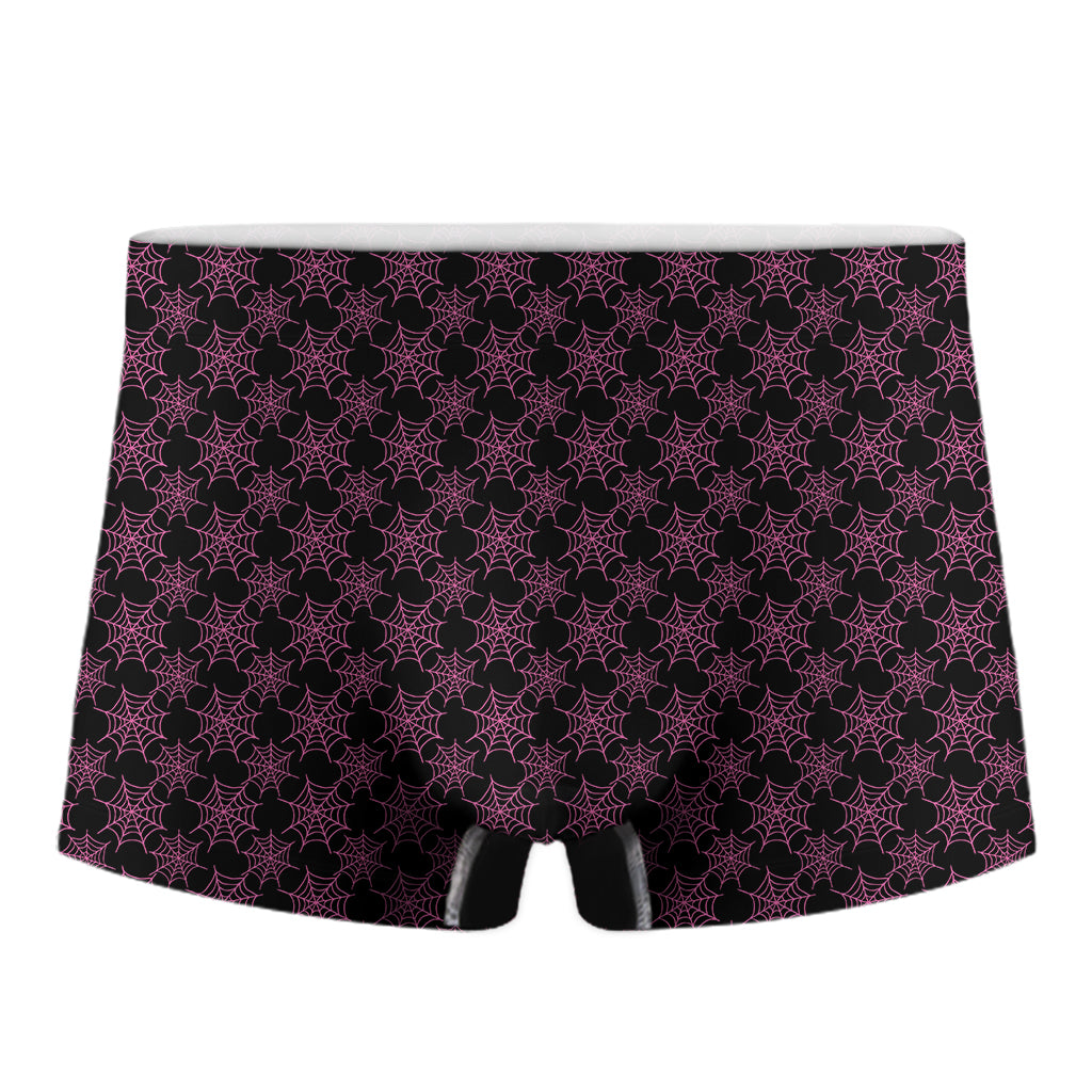 Black And Pink Spider Web Pattern Print Men's Boxer Briefs
