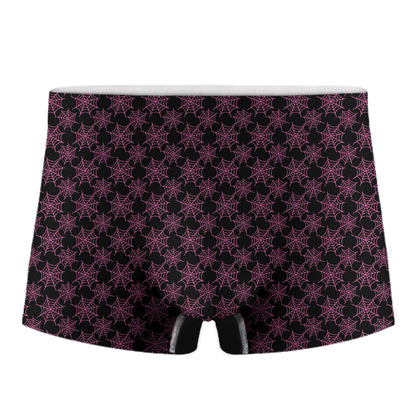 Black And Pink Spider Web Pattern Print Men's Boxer Briefs