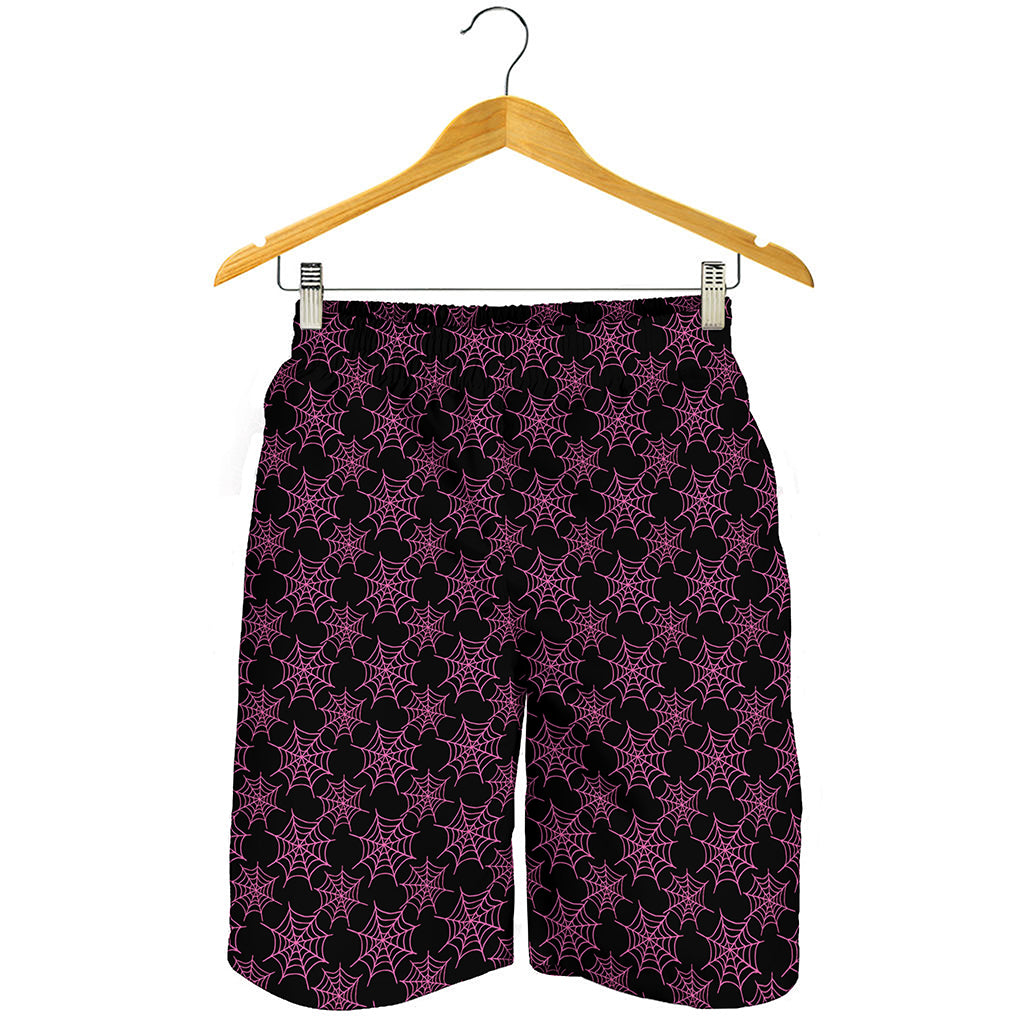 Black And Pink Spider Web Pattern Print Men's Shorts