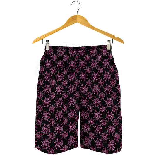 Black And Pink Spider Web Pattern Print Men's Shorts