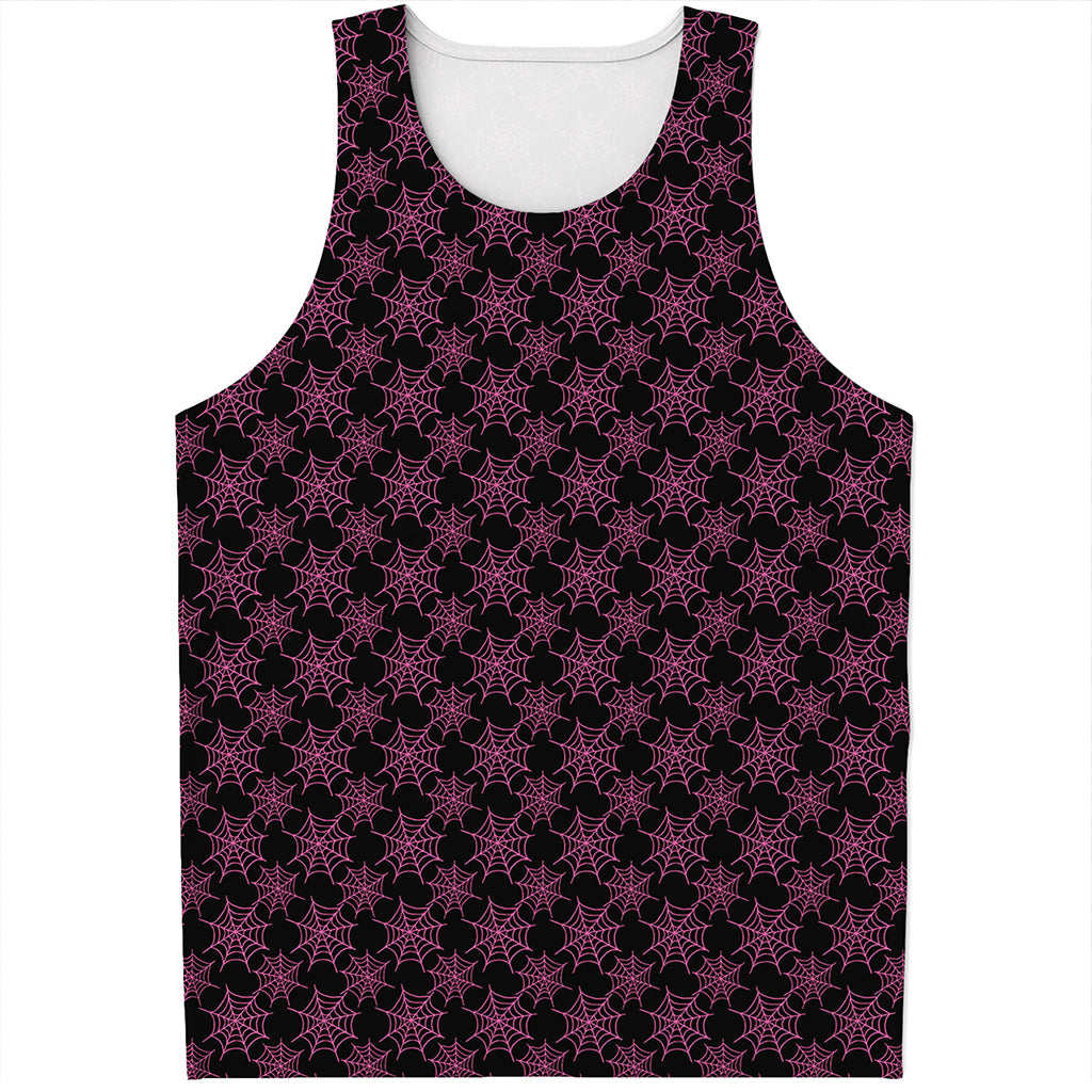 Black And Pink Spider Web Pattern Print Men's Tank Top