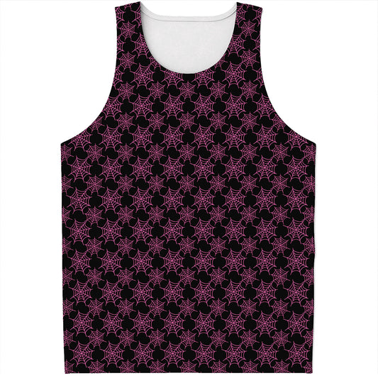 Black And Pink Spider Web Pattern Print Men's Tank Top