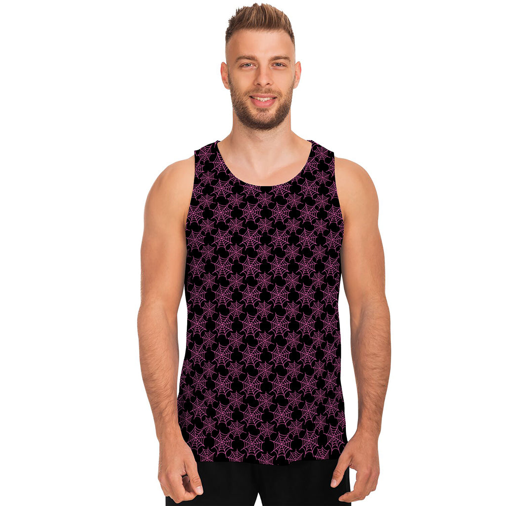 Black And Pink Spider Web Pattern Print Men's Tank Top