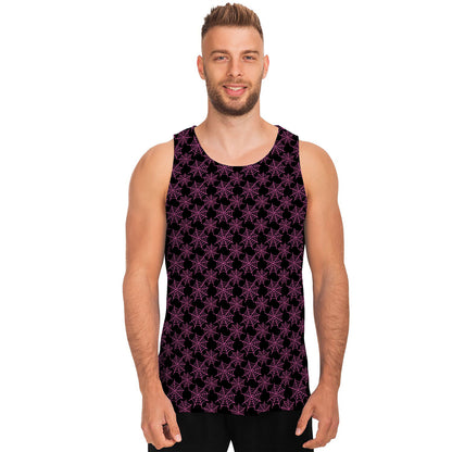 Black And Pink Spider Web Pattern Print Men's Tank Top