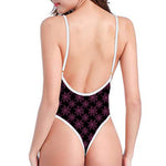 Black And Pink Spider Web Pattern Print One Piece High Cut Swimsuit