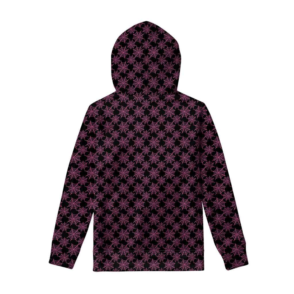 Black And Pink Spider Web Pattern Print Pullover Hoodie