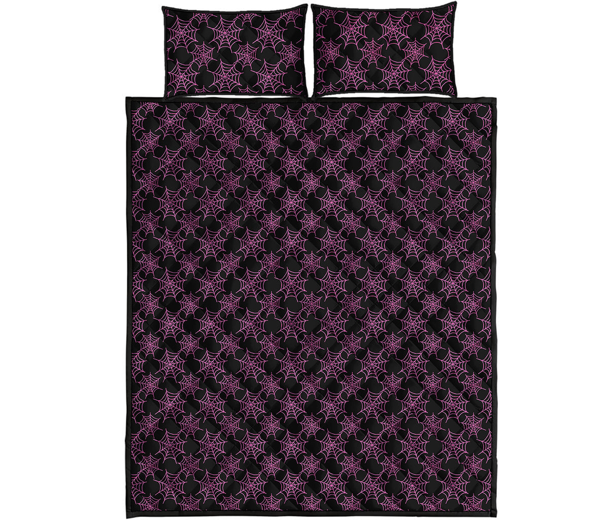 Black And Pink Spider Web Pattern Print Quilt Bed Set