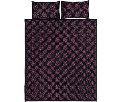Black And Pink Spider Web Pattern Print Quilt Bed Set