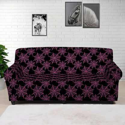 Black And Pink Spider Web Pattern Print Sofa Cover