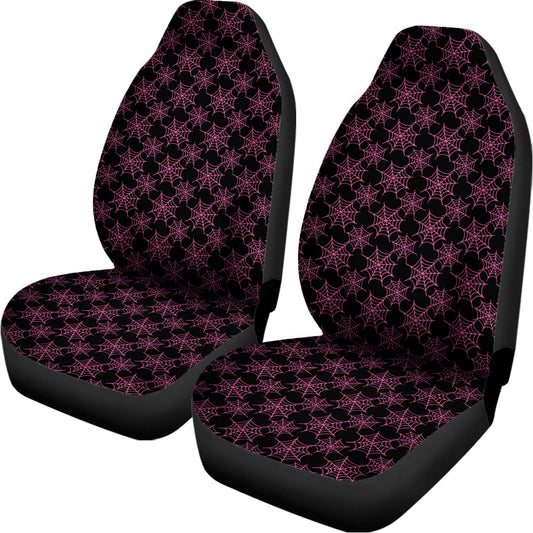 Black And Pink Spider Web Pattern Print Universal Fit Car Seat Covers