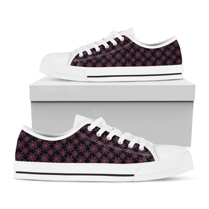 Black And Pink Spider Web Pattern Print White Low Top Shoes