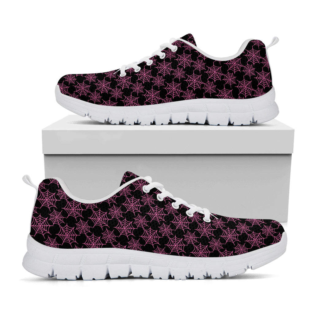 Black And Pink Spider Web Pattern Print White Sneakers