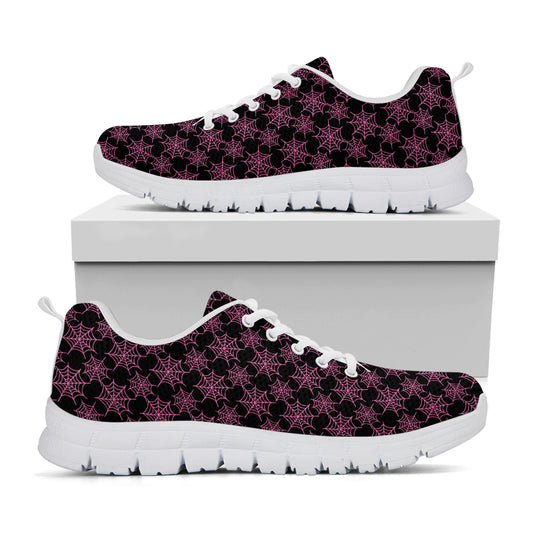 Black And Pink Spider Web Pattern Print White Sneakers