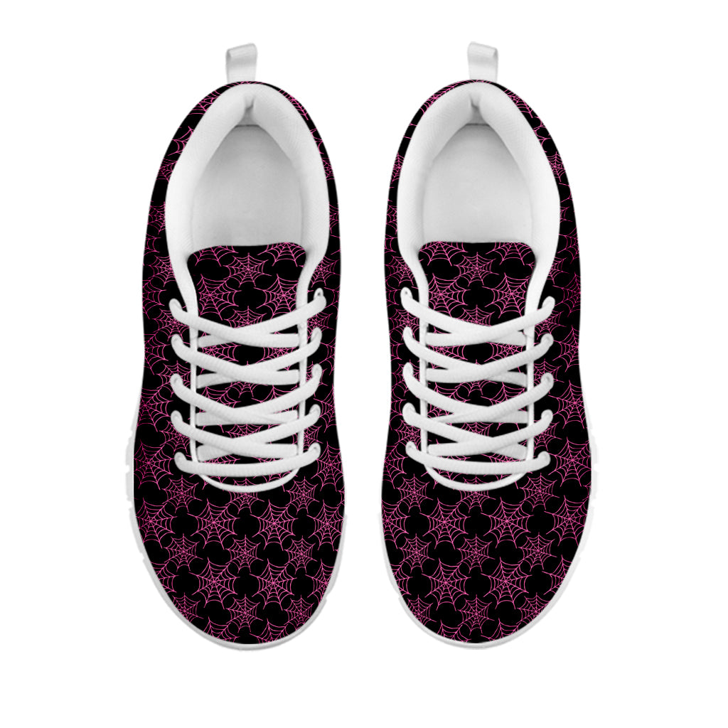 Black And Pink Spider Web Pattern Print White Sneakers