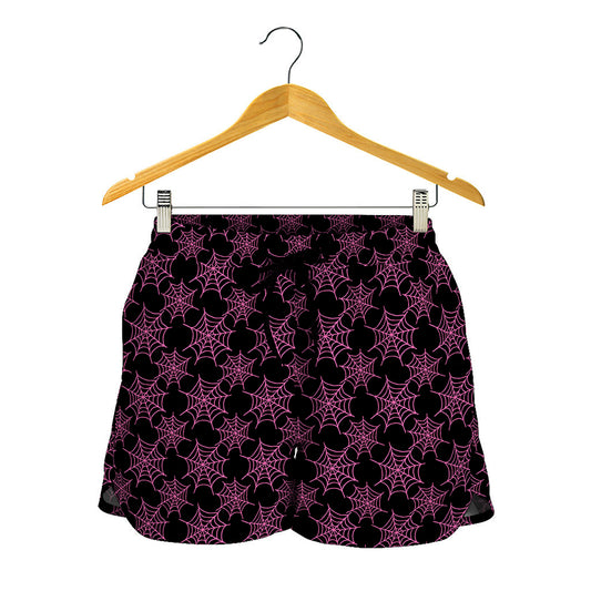 Black And Pink Spider Web Pattern Print Women's Shorts