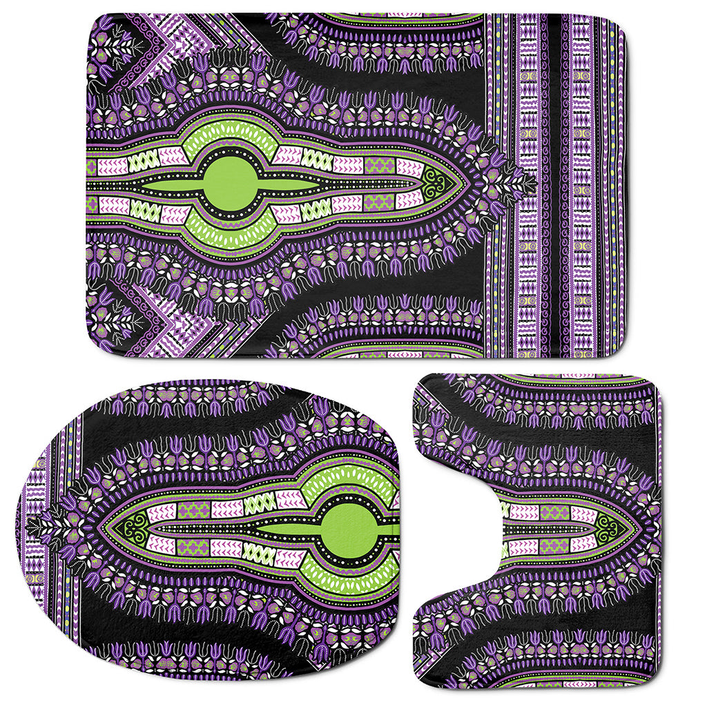 Black And Purple African Dashiki Print 3 Piece Bath Mat Set