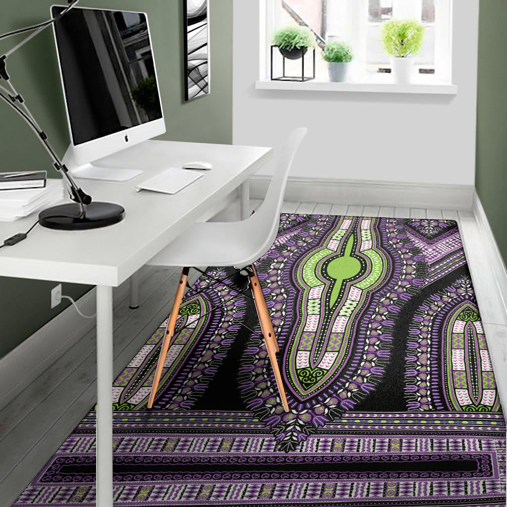 Black And Purple African Dashiki Print Area Rug