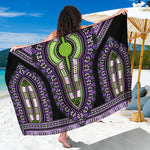Black And Purple African Dashiki Print Beach Sarong Wrap