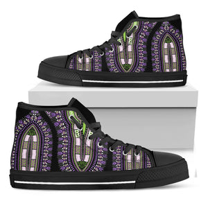 Black And Purple African Dashiki Print Black High Top Shoes