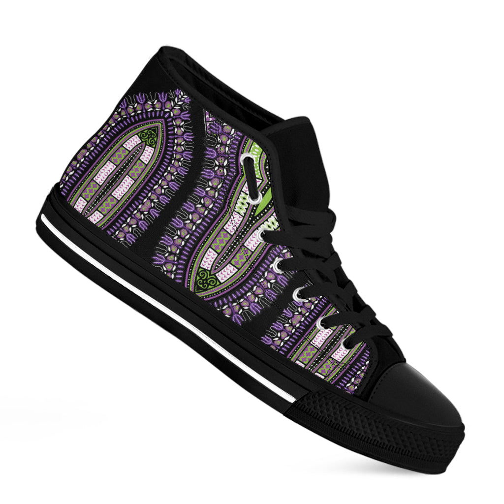 Black And Purple African Dashiki Print Black High Top Shoes