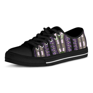 Black And Purple African Dashiki Print Black Low Top Shoes